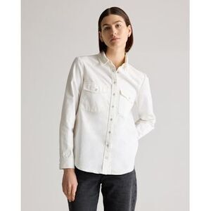 Quince Womens Distressed Denim Western Shirt Off-White L